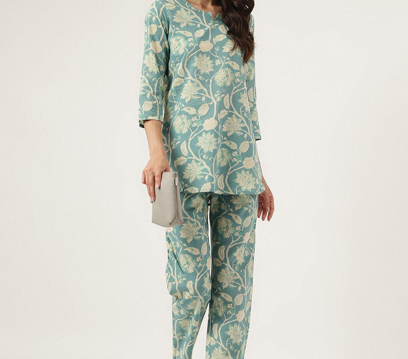 Divena Sea green Printed Loungewear/Nightwear - divena world