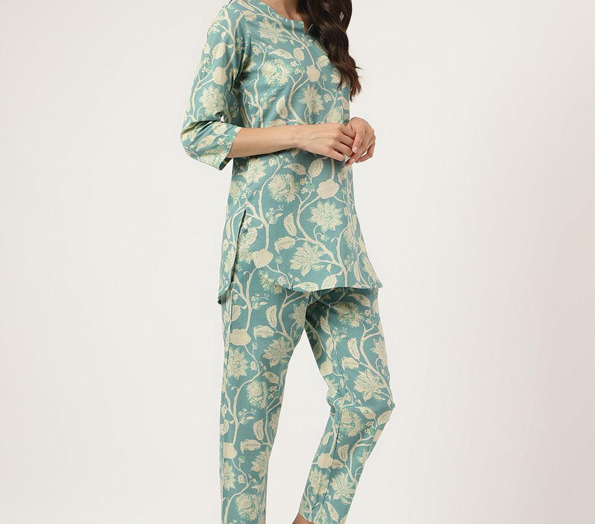 Divena Sea green Printed Loungewear/Nightwear - divena world