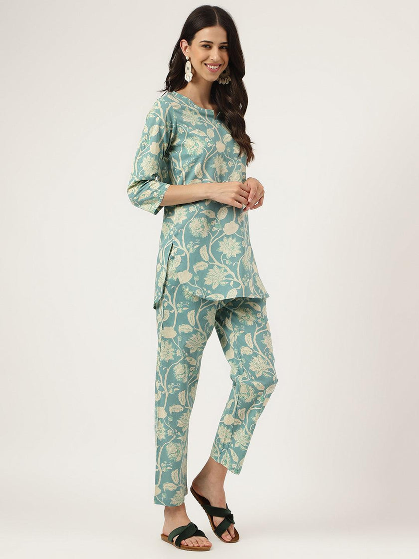 Divena Sea green Printed Loungewear/Nightwear - divena world