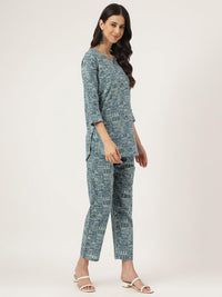 Divena Teal Blue Printed Loungewear/Nightwear - divena world