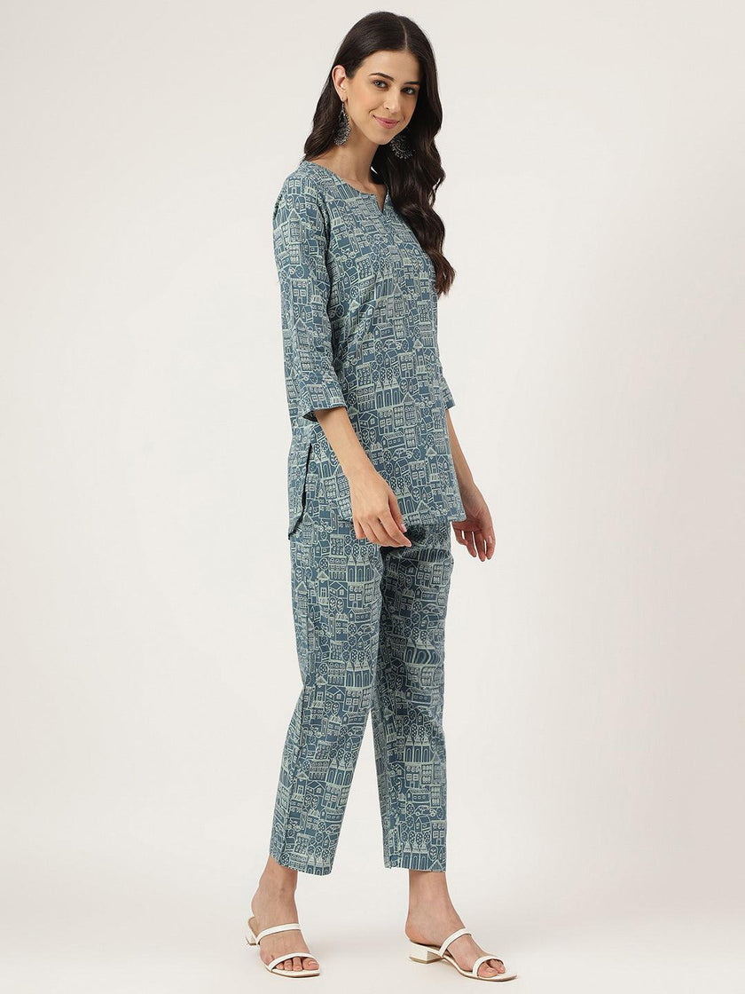 Divena Teal Blue Printed Loungewear/Nightwear - divena world