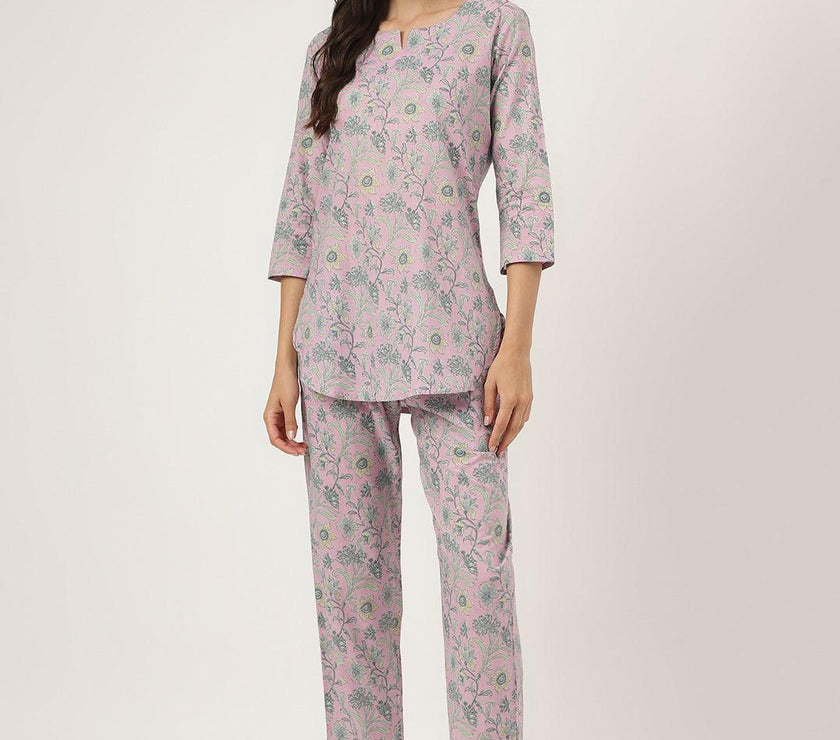 Divena Lavender Printed Loungewear/Nightwear - divena world