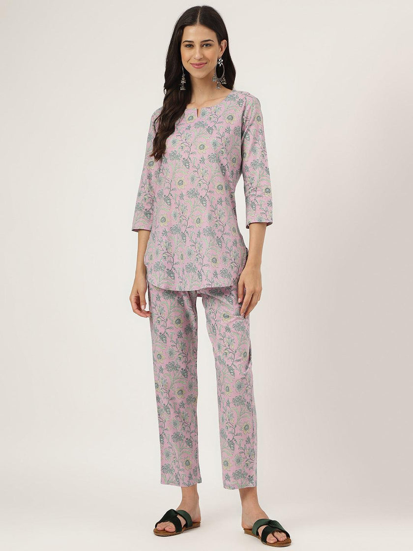 Divena Lavender Printed Loungewear/Nightwear - divena world