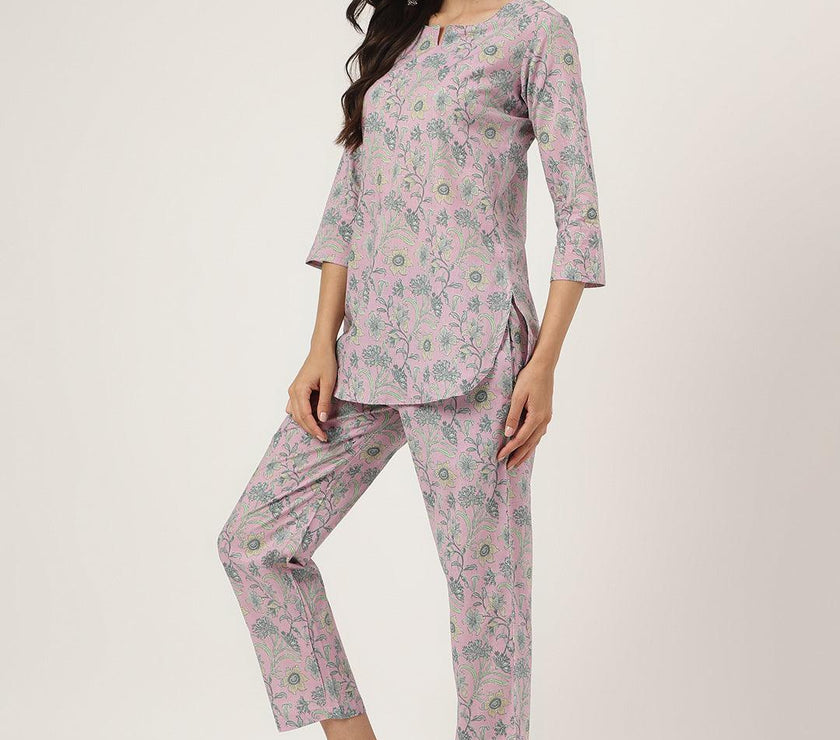 Divena Lavender Printed Loungewear/Nightwear - divena world