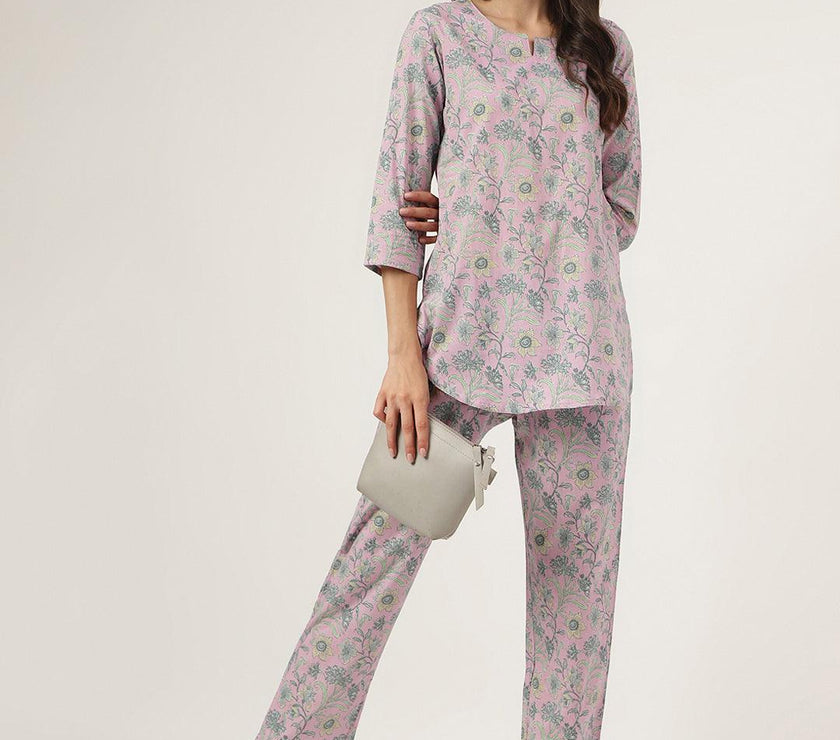 Divena Lavender Printed Loungewear/Nightwear - divena world