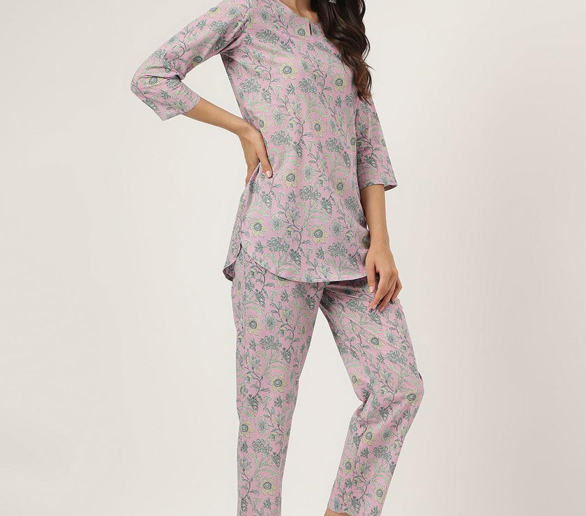 Divena Lavender Printed Loungewear/Nightwear - divena world