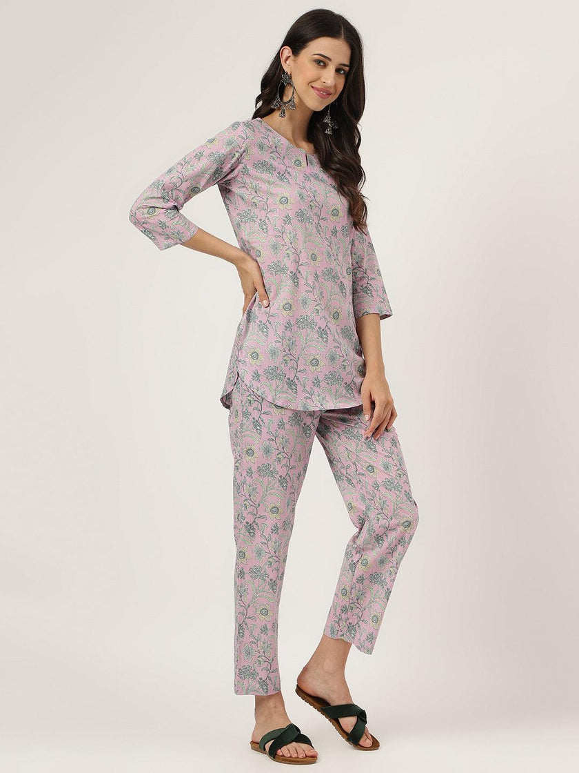 Divena Lavender Printed Loungewear/Nightwear - divena world