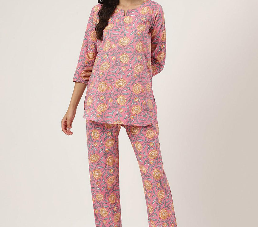 Divena Dark Pink Printed Loungewear/Nightwear - divena world