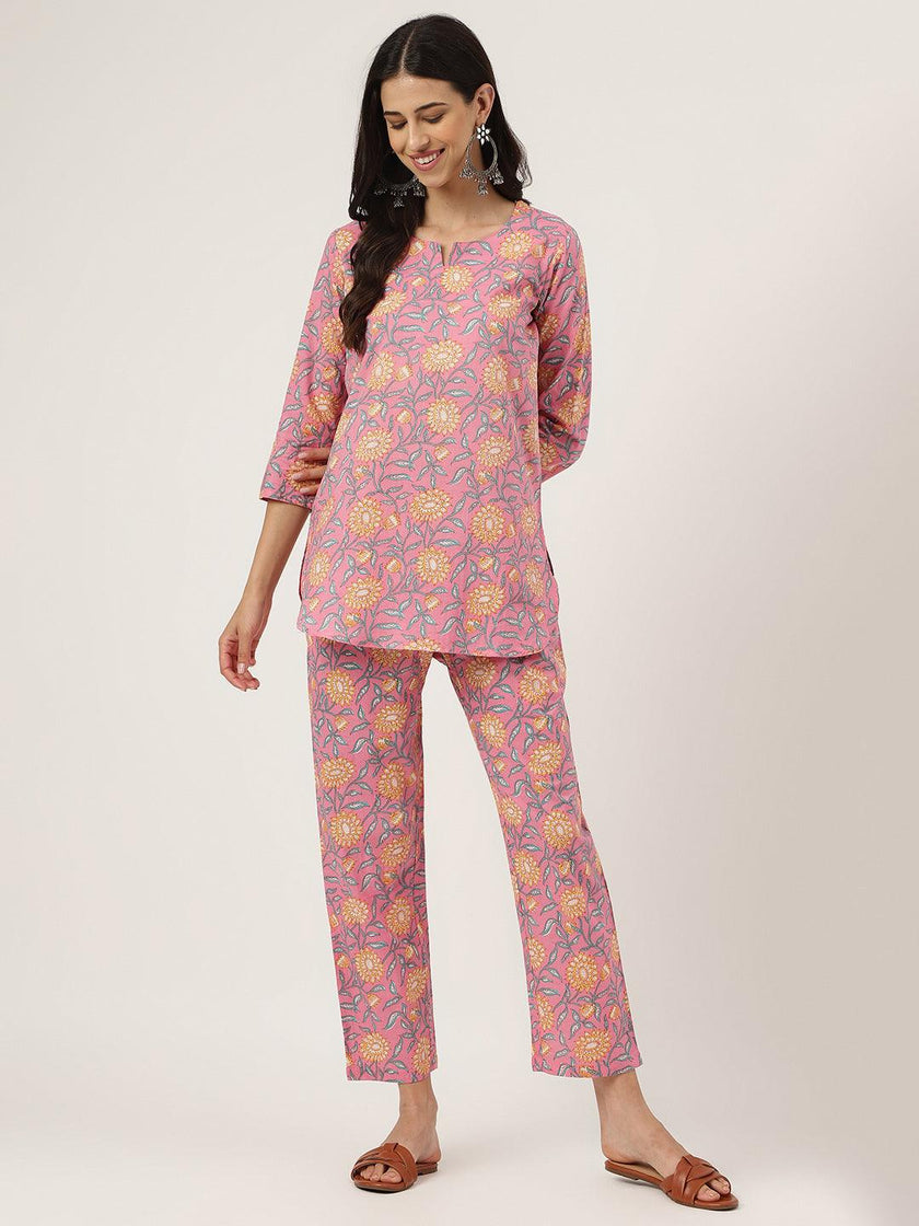 Divena Dark Pink Printed Loungewear/Nightwear - divena world