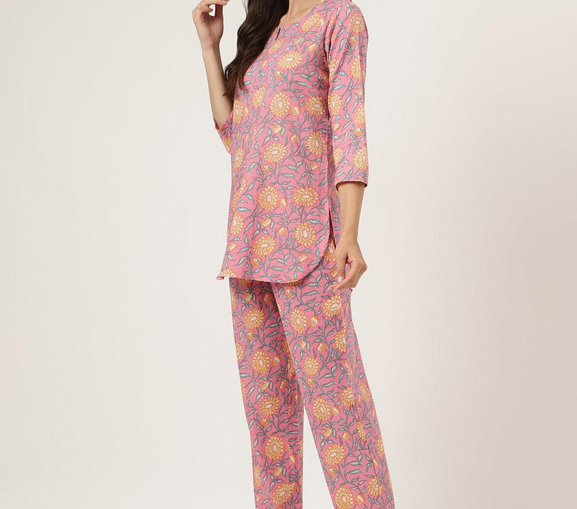 Divena Dark Pink Printed Loungewear/Nightwear - divena world