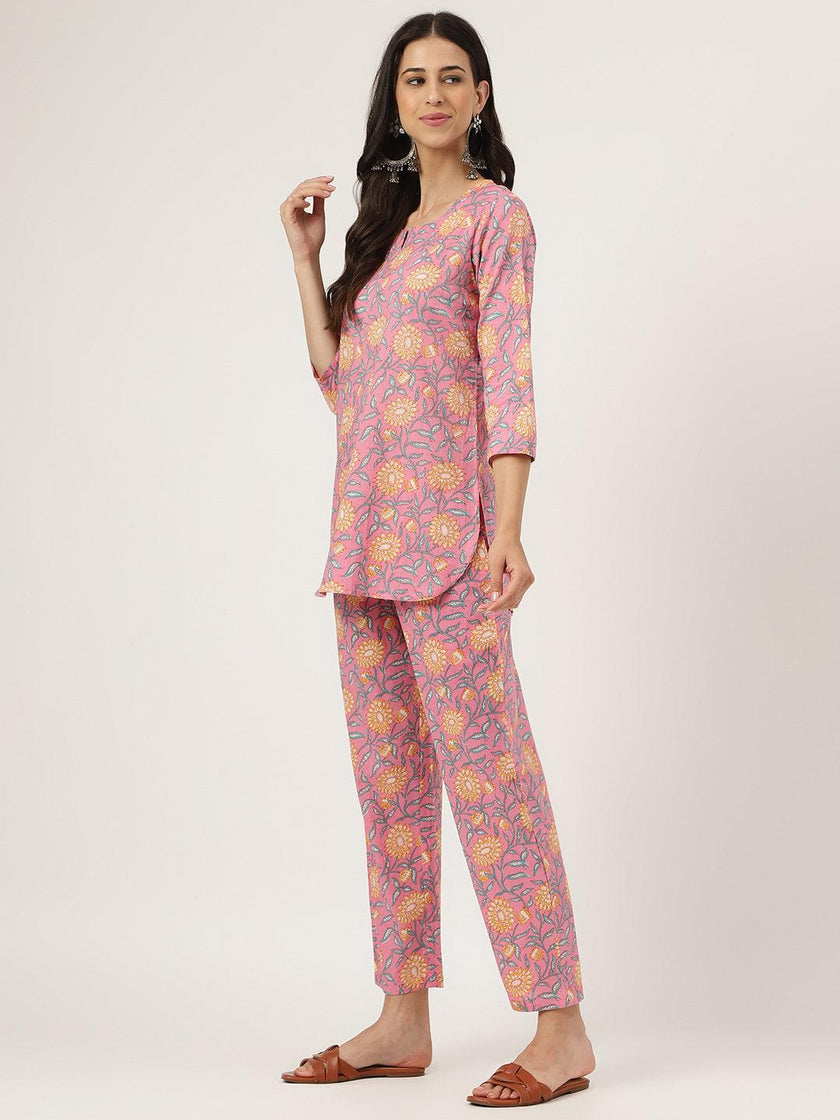 Divena Dark Pink Printed Loungewear/Nightwear - divena world