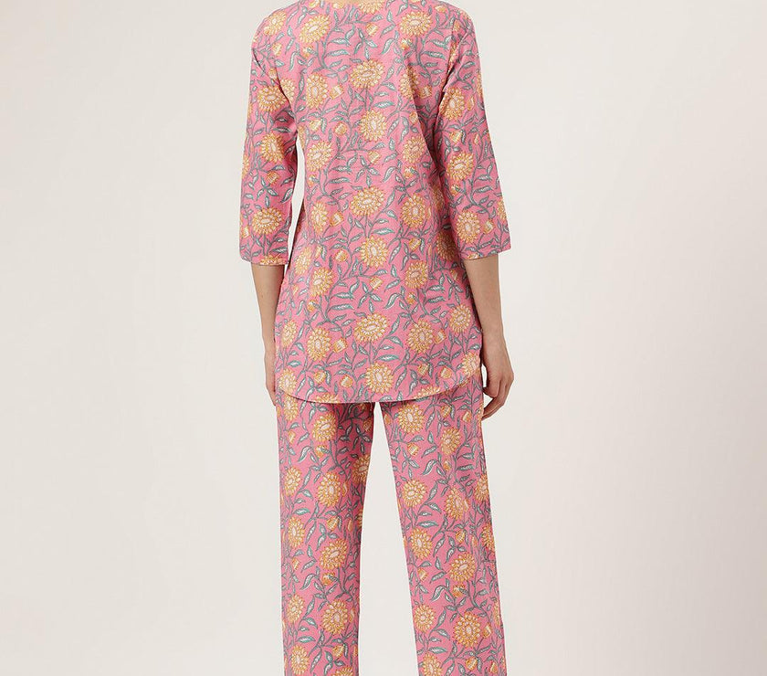 Divena Dark Pink Printed Loungewear/Nightwear - divena world