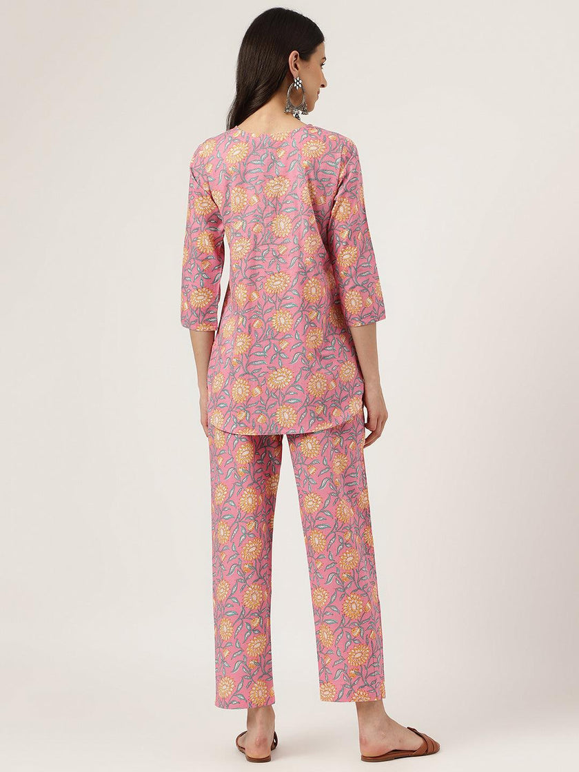 Divena Dark Pink Printed Loungewear/Nightwear - divena world