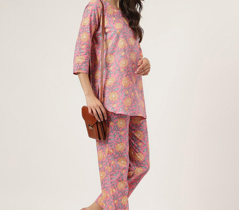 Divena Dark Pink Printed Loungewear/Nightwear - divena world