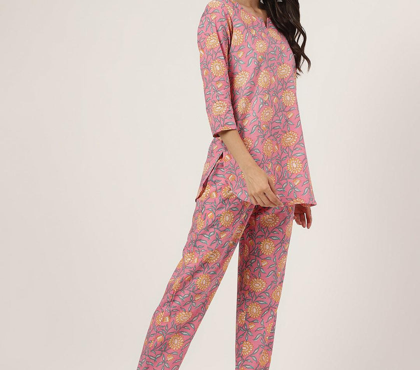 Divena Dark Pink Printed Loungewear/Nightwear - divena world