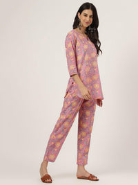 Divena Dark Pink Printed Loungewear/Nightwear - divena world