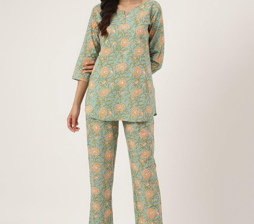 Divena Green Printed Loungewear/Nightwear - divena world