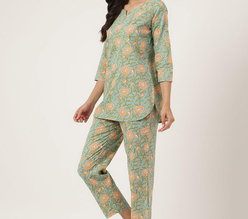 Divena Green Printed Loungewear/Nightwear - divena world