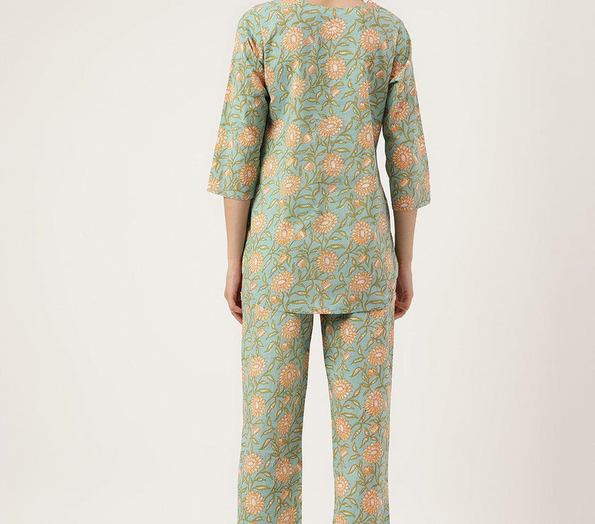 Divena Green Printed Loungewear/Nightwear - divena world