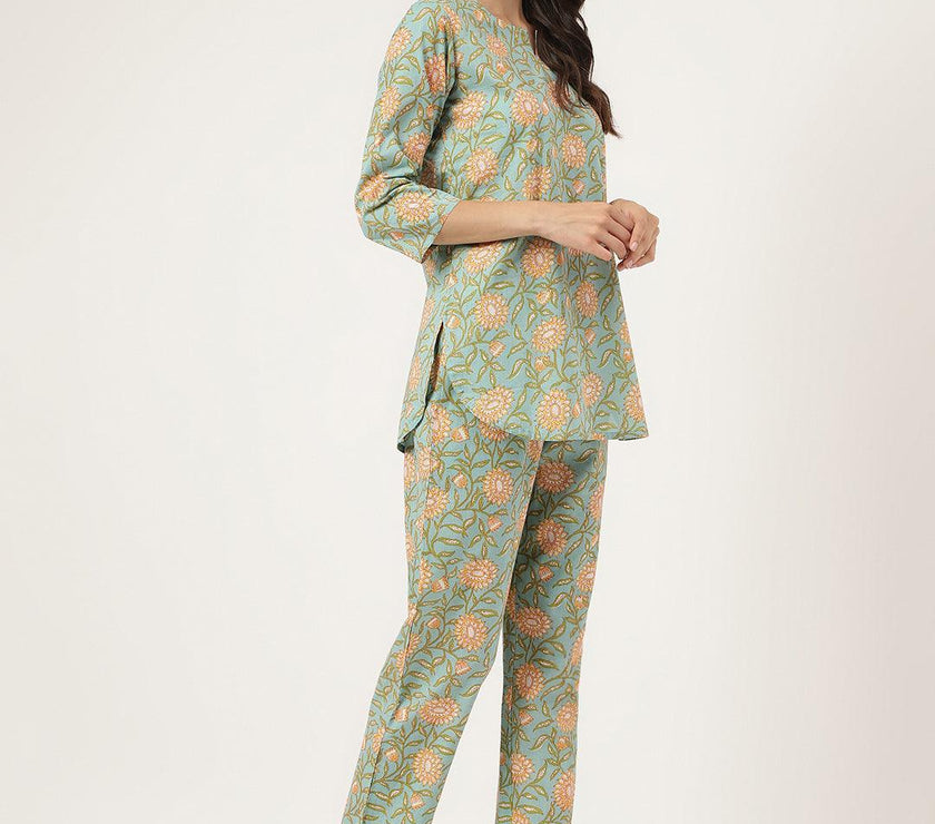 Divena Green Printed Loungewear/Nightwear - divena world