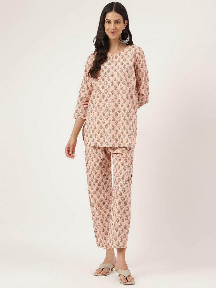 Divena Soft Pink Printed Loungewear/Nightwear - divena world