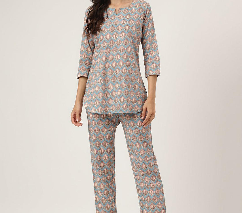 Divena sky blue Printed Loungewear/Nightwear - divena world