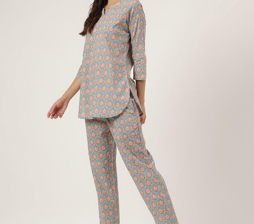 Divena sky blue Printed Loungewear/Nightwear - divena world