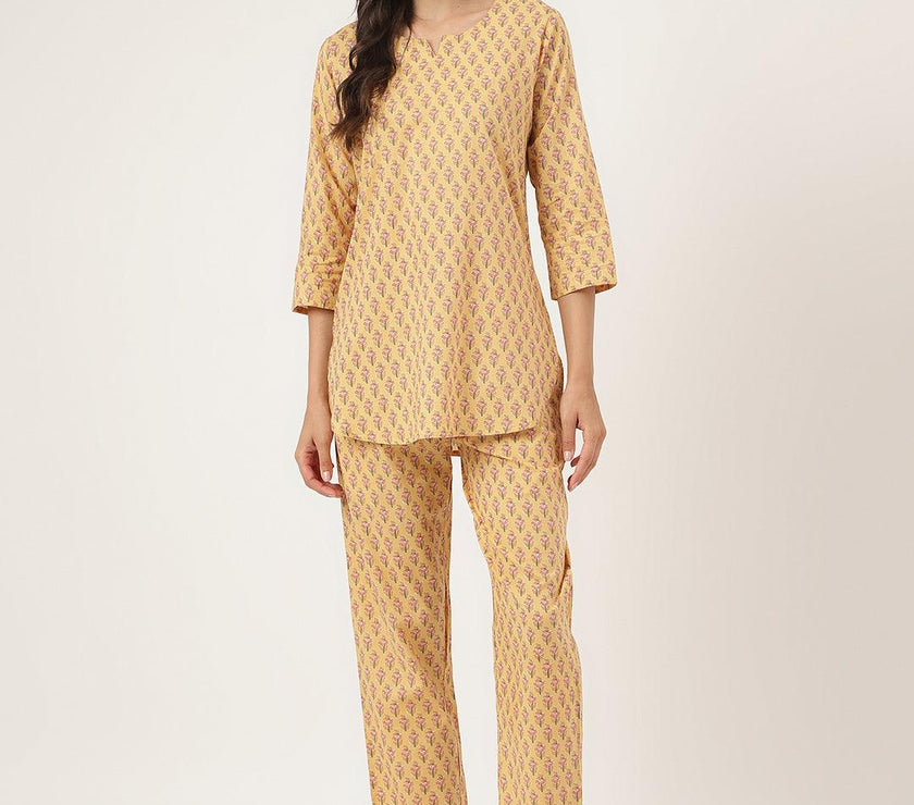 Divena mustard Printed Loungewear/Nightwear - divena world