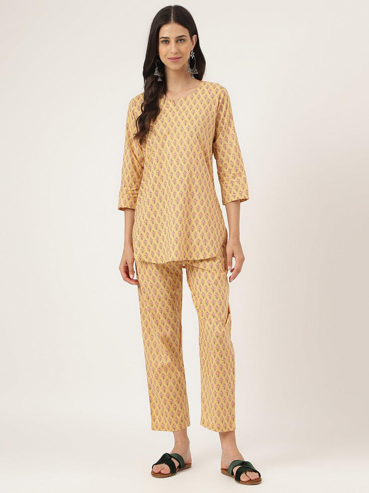 Divena mustard Printed Loungewear/Nightwear - divena world