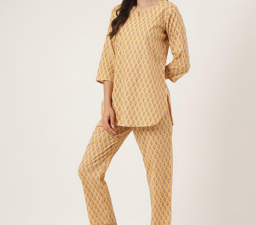 Divena mustard Printed Loungewear/Nightwear - divena world