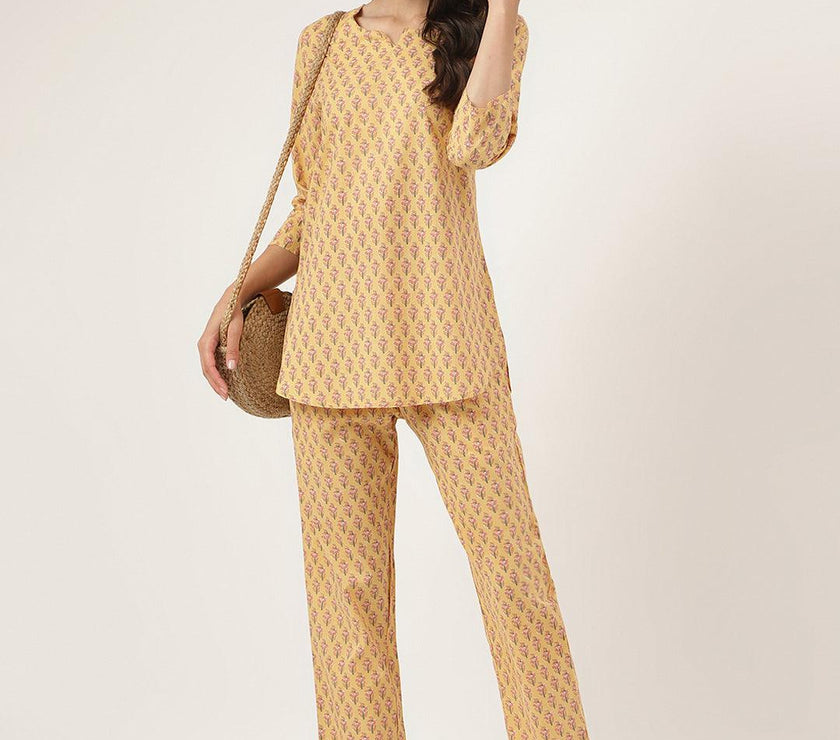 Divena mustard Printed Loungewear/Nightwear - divena world