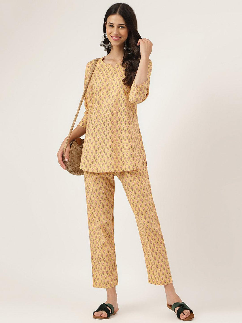 Divena mustard Printed Loungewear/Nightwear - divena world