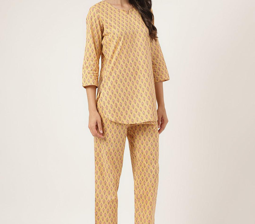 Divena mustard Printed Loungewear/Nightwear - divena world