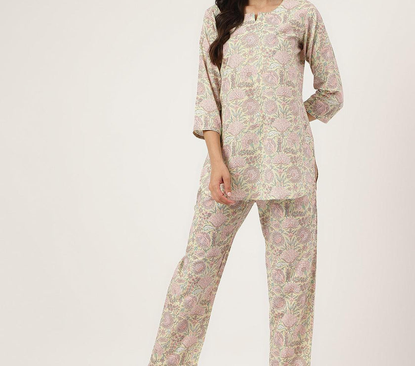 Divena Yellow Printed Loungewear/Nightwear - divena world