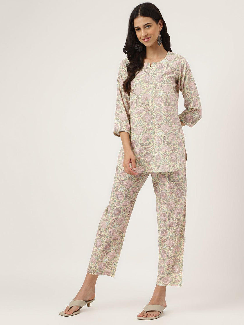 Divena Yellow Printed Loungewear/Nightwear - divena world