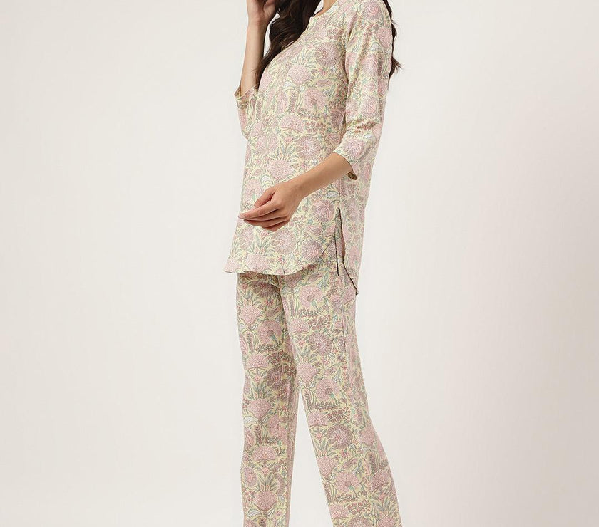 Divena Yellow Printed Loungewear/Nightwear - divena world