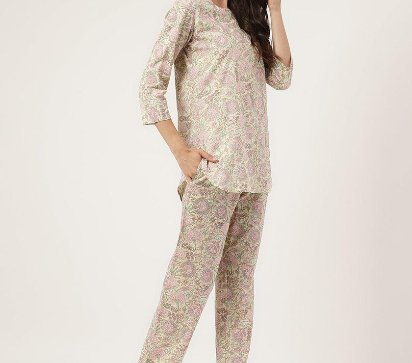 Divena Yellow Printed Loungewear/Nightwear - divena world