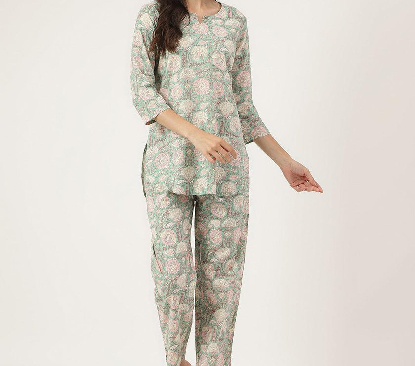 Divena Mint Green Printed Loungewear/Nightwear - divena world