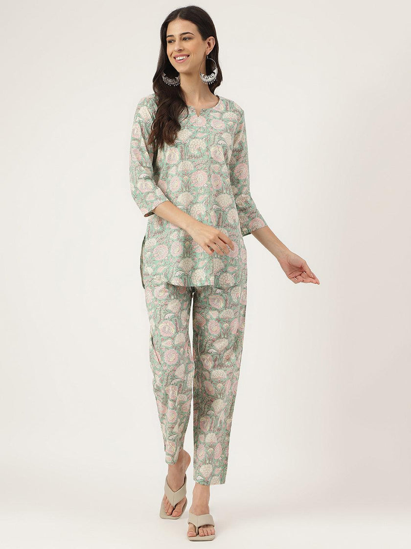 Divena Mint Green Printed Loungewear/Nightwear - divena world