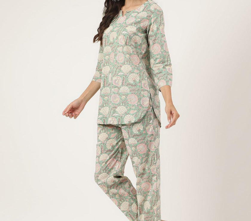 Divena Mint Green Printed Loungewear/Nightwear - divena world