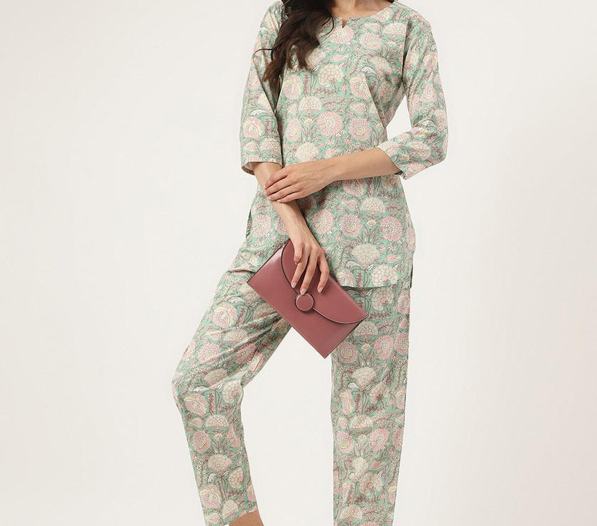 Divena Mint Green Printed Loungewear/Nightwear - divena world