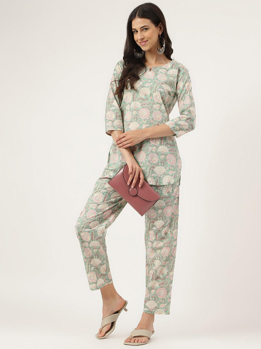 Divena Mint Green Printed Loungewear/Nightwear - divena world