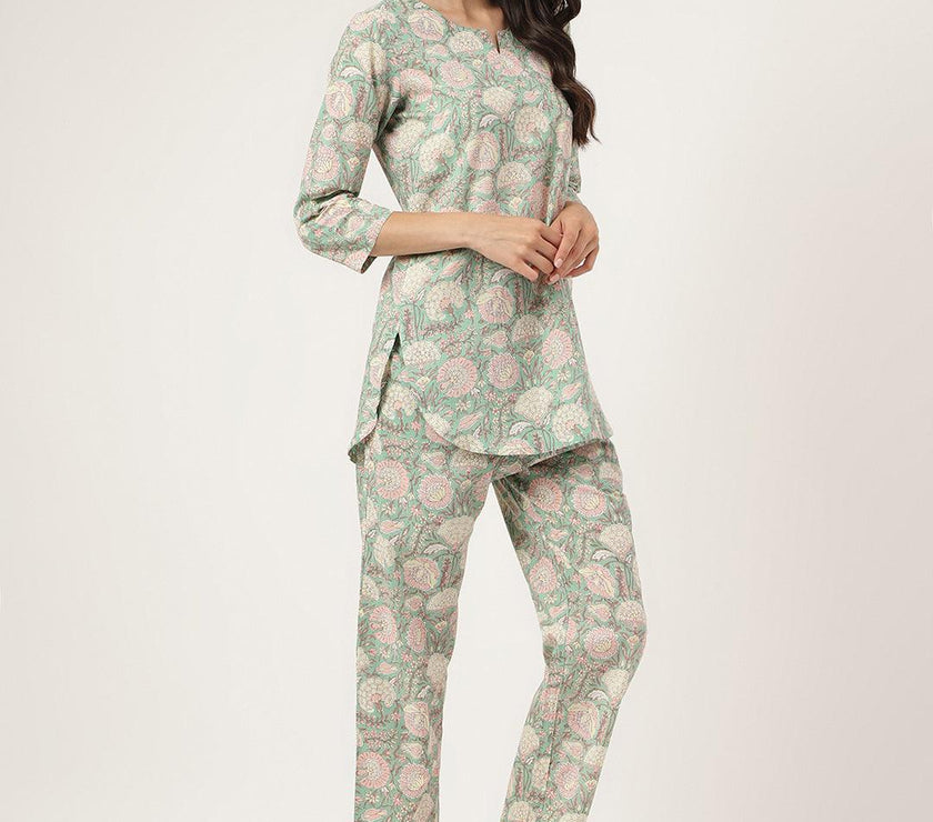 Divena Mint Green Printed Loungewear/Nightwear - divena world