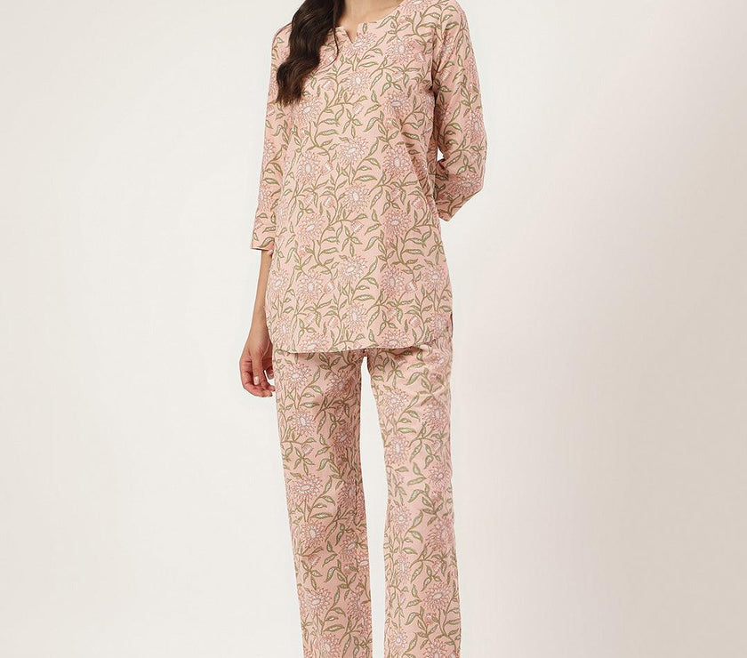 Divena Pink Printed Loungewear/Nightwear - divena world