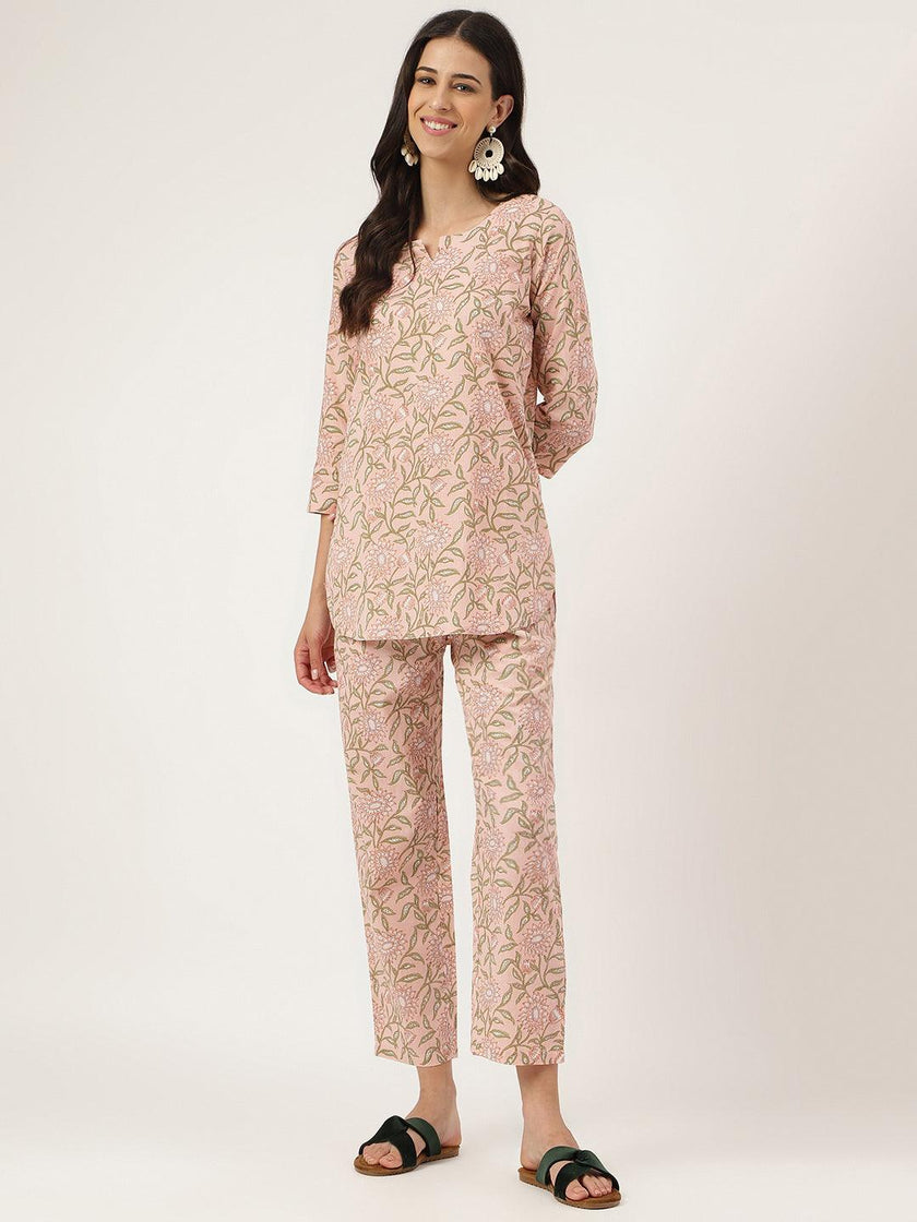 Divena Pink Printed Loungewear/Nightwear - divena world