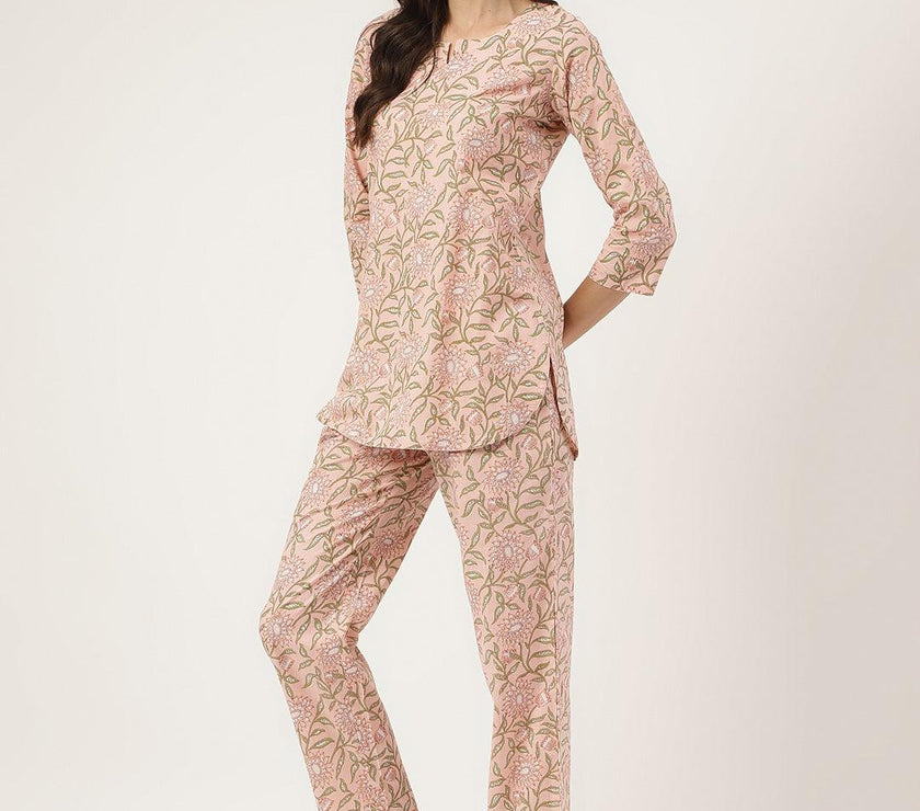 Divena Pink Printed Loungewear/Nightwear - divena world