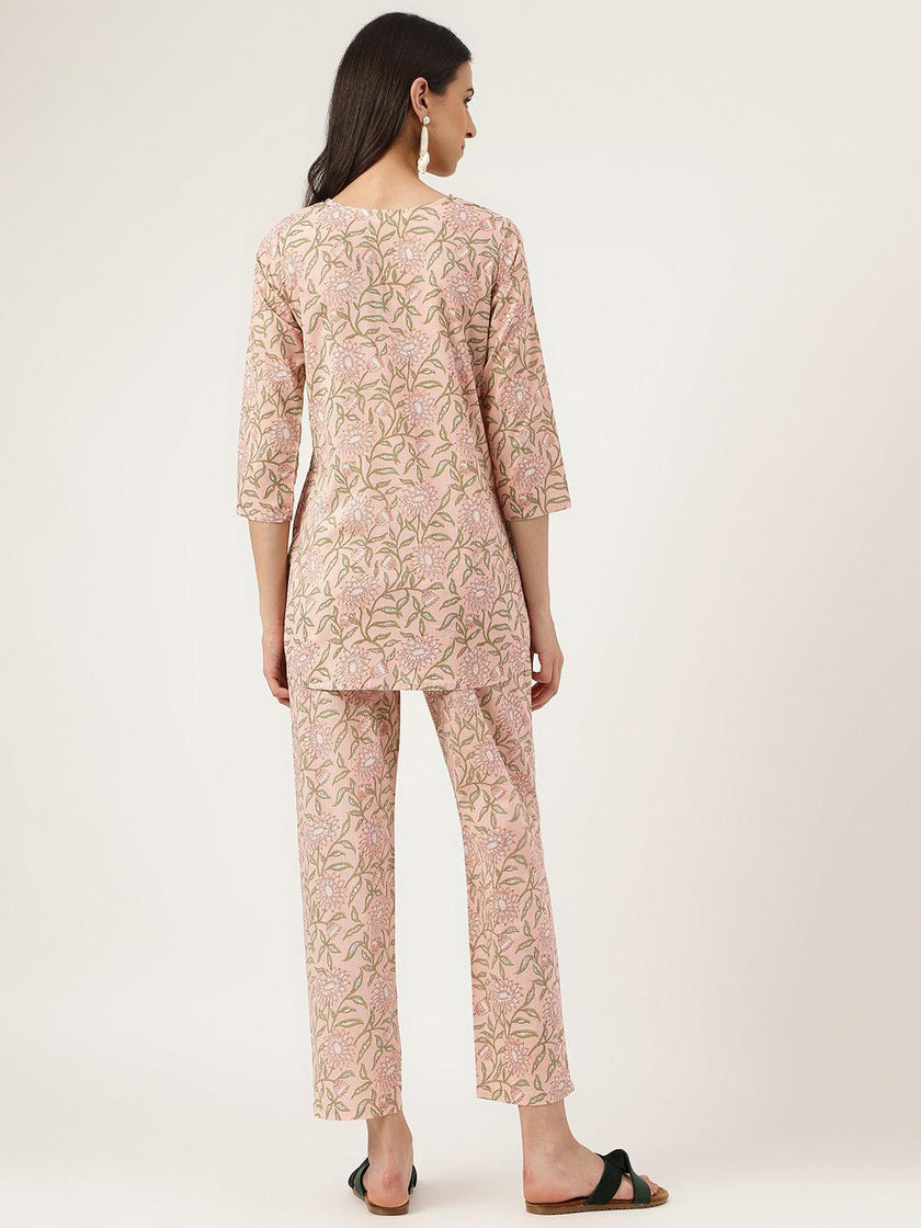 Divena Pink Printed Loungewear/Nightwear - divena world