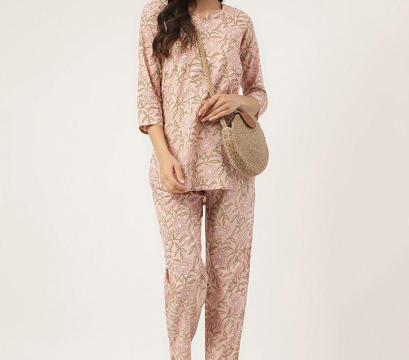 Divena Pink Printed Loungewear/Nightwear - divena world