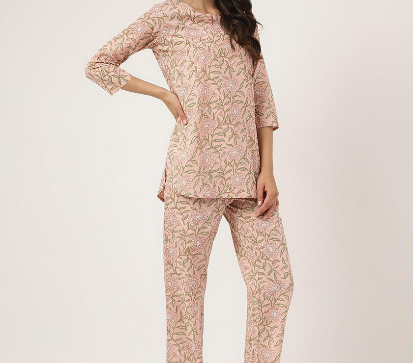 Divena Pink Printed Loungewear/Nightwear - divena world