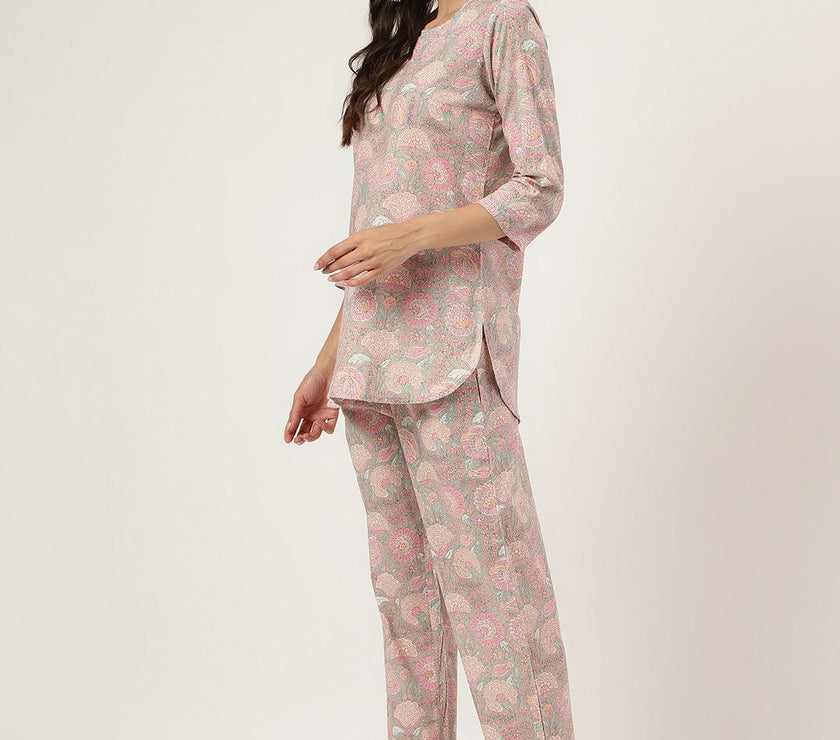 Divena Light Brown Printed Loungewear/Nightwear - divena world